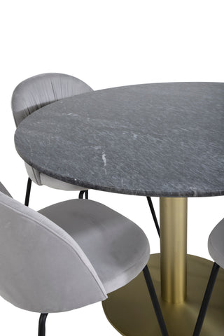 Estelle Runt Matbord ø106 H75 - Svart / Mässing+Wrinkles Matstol - Svarta Ben - Grå sammet_4