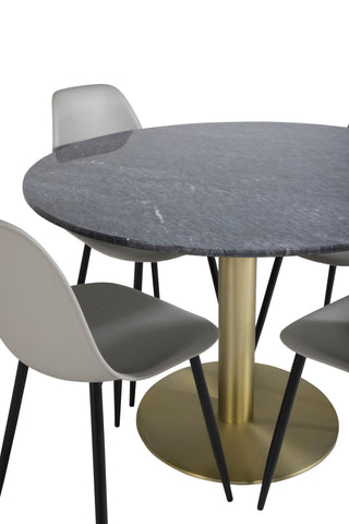 Estelle Runt Matbord ø106 H75 - Svart / Mässing+Polar Plast Matstol - Svarta Ben / Grå Plast_4