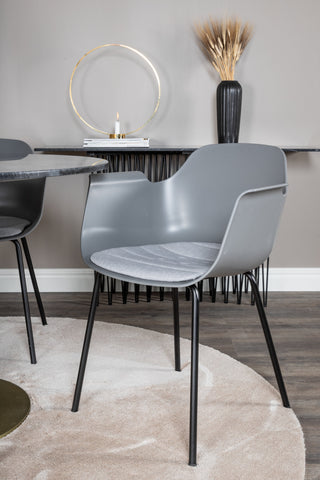 Estelle Runt Matbord ø106 H75 - Svart / Mässing+Comfort Plast Matstol - Svarta Ben - Grå Plast_4