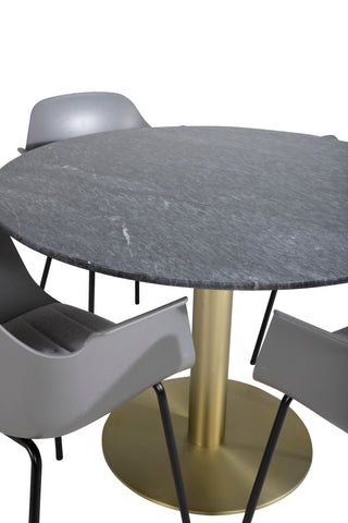 Estelle Runt Matbord ø106 H75 - Svart / Mässing+Comfort Plast Matstol - Svarta Ben - Grå Plast_4