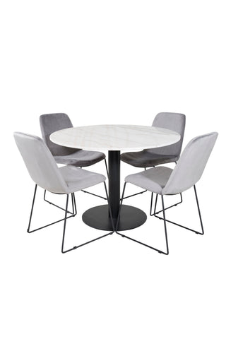 Estelle Runt Matbord ø106 H75 - Vit / Svart+Muce Matstol - Svarta Ben - Grey Velvet_4