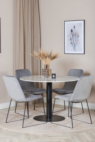 Estelle Runt Matbord ø106 H75 - Vit / Svart+Muce Matstol - Svarta Ben - Grey Velvet_4