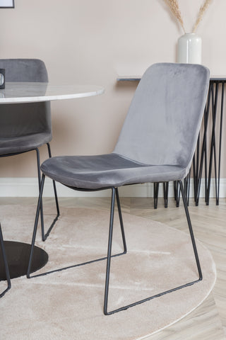 Estelle Runt Matbord ø106 H75 - Vit / Svart+Muce Matstol - Svarta Ben - Grey Velvet_4