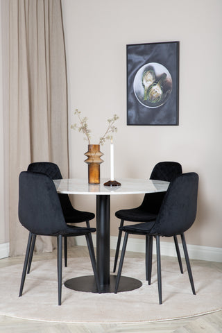 Estelle Runt Matbord ø106 H75 - Vit / Svart+Polar Diamond Matstol - Svarta Ben - Svart Sammet_4