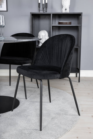Estelle Runt Matbord ø106 H75 - Svart / Svart+Wrinkles Matstol - Svarta Ben - Svart Sammet_4