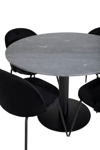 Estelle Runt Matbord ø106 H75 - Svart / Svart+Wrinkles Matstol - Svarta Ben - Svart Sammet_4