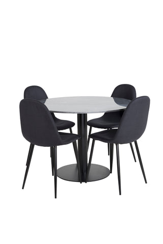 Estelle Runt Matbord ø106 H75 - Svart / Svart+Polar Matstol - Svarta Ben - Svart Tyg_4