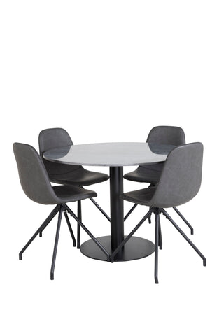 Estelle Runt Matbord ø106 H75 - Svart / Svart+Polar Matstol med Spin funktion - svarta Ben - Svart PU - Svarta stygn_4