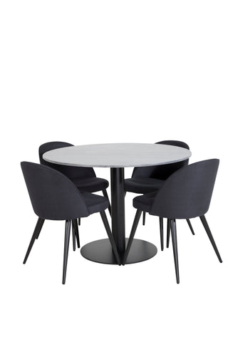 Estelle Runt Matbord ø106 H75 - Svart / Svart+Velvet Dining Chiar - Svarta ben- Svart Tyg_4