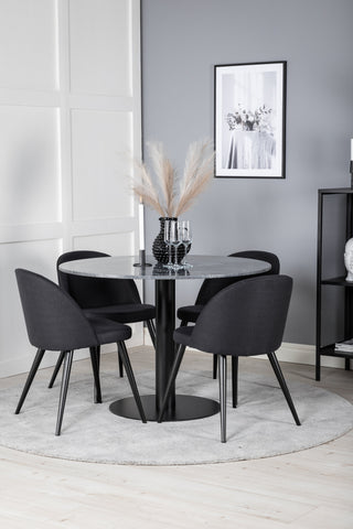 Estelle Runt Matbord ø106 H75 - Svart / Svart+Velvet Dining Chiar - Svarta ben- Svart Tyg_4