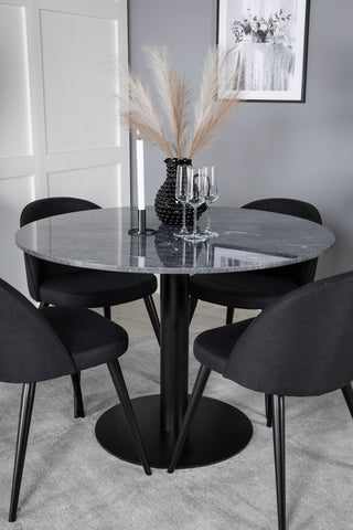 Estelle Runt Matbord ø106 H75 - Svart / Svart+Velvet Dining Chiar - Svarta ben- Svart Tyg_4