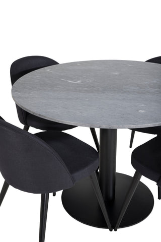 Estelle Runt Matbord ø106 H75 - Svart / Svart+Velvet Dining Chiar - Svarta ben- Svart Tyg_4