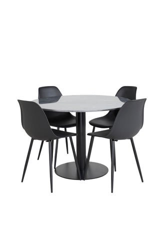 Estelle Runt Matbord ø106 H75 - Svart / Svart+Polar Plast Matstol - Svarta Ben / Svart Plast_4