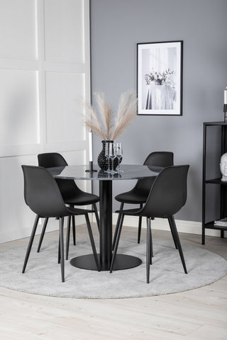 Estelle Runt Matbord ø106 H75 - Svart / Svart+Polar Plast Matstol - Svarta Ben / Svart Plast_4