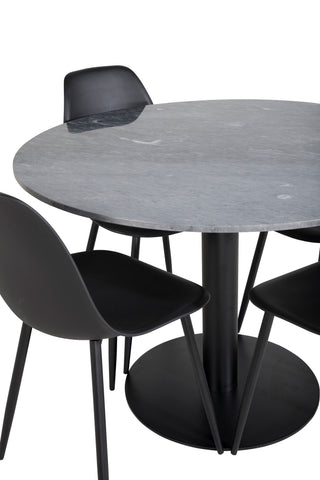 Estelle Runt Matbord ø106 H75 - Svart / Svart+Polar Plast Matstol - Svarta Ben / Svart Plast_4