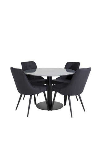 Estelle Runt Matbord ø106 H75 - Svart / Svart+Velvet Deluxe Matstol - Svarta Ben - Svart Tyg_4