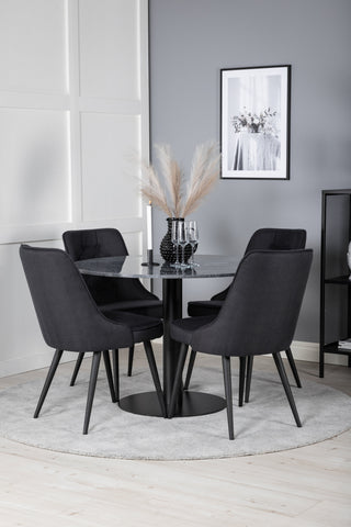 Estelle Runt Matbord ø106 H75 - Svart / Svart+Velvet Deluxe Matstol - Svarta Ben - Svart Tyg_4