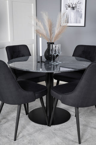 Estelle Runt Matbord ø106 H75 - Svart / Svart+Velvet Deluxe Matstol - Svarta Ben - Svart Tyg_4