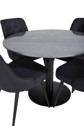 Estelle Runt Matbord ø106 H75 - Svart / Svart+Velvet Deluxe Matstol - Svarta Ben - Svart Tyg_4