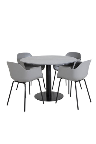 Estelle Runt Matbord ø106 H75 - Svart / Svart+Comfort Plast Matstol - Svarta Ben - Grå Plast_4
