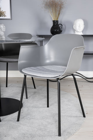 Estelle Runt Matbord ø106 H75 - Svart / Svart+Comfort Plast Matstol - Svarta Ben - Grå Plast_4