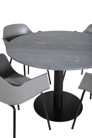 Estelle Runt Matbord ø106 H75 - Svart / Svart+Comfort Plast Matstol - Svarta Ben - Grå Plast_4