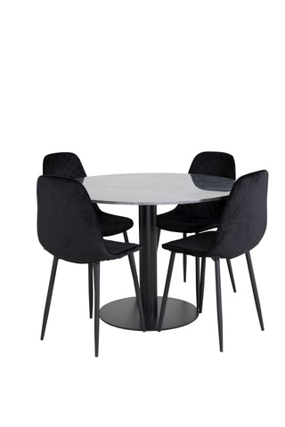 Estelle Runt Matbord ø106 H75 - Svart / Svart+Polar Diamond Matstol - Svarta Ben - Svart Sammet_4