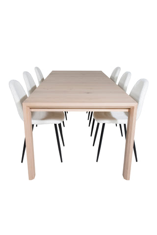 Venture Home Slider Förlängningsbord - White Wash - 170+40+40cm +Polar Fluff Matstol - B