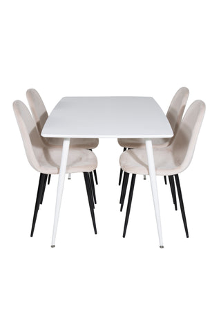 Polar Matbord 120 cm - Vit Vit+Polar Matstol- Svarta ben / Beige