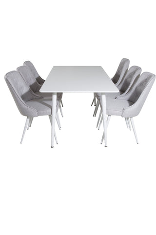 Venture Home Polar Matbord 180 cm - Vit skiva / Vita Ben+Velvet Deluxe Matstol -