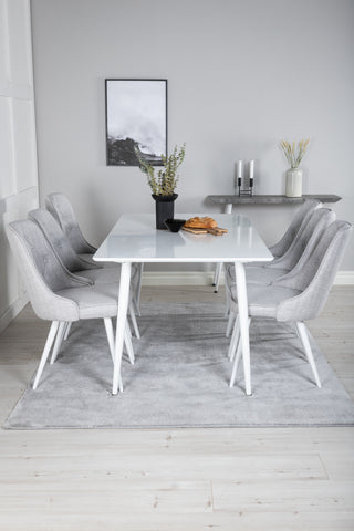 Venture Home Polar Matbord 180 cm - Vit skiva / Vita Ben+Velvet Deluxe Matstol -