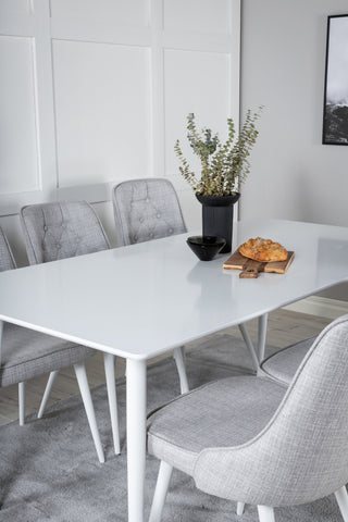 Venture Home Polar Matbord 180 cm - Vit skiva / Vita Ben+Velvet Deluxe Matstol -