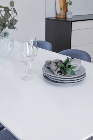 Venture Home Polar Matbord 180 cm - Vit skiva / Vita Ben+Velvet Dining Chiar - Vit