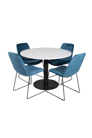 Razzia Matbord ø106cm - Vit / Svart+Muce Matstol - Svarta Ben - Bl