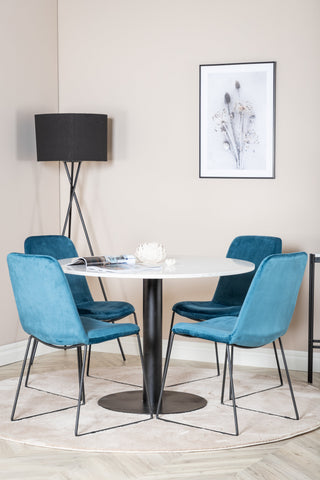 Razzia Matbord ø106cm - Vit / Svart+Muce Matstol - Svarta Ben - Bl