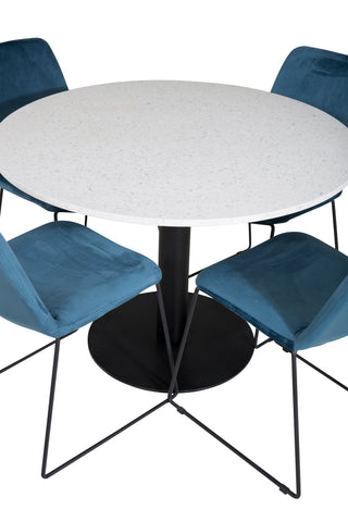 Razzia Matbord ø106cm - Vit / Svart+Muce Matstol - Svarta Ben - Bl