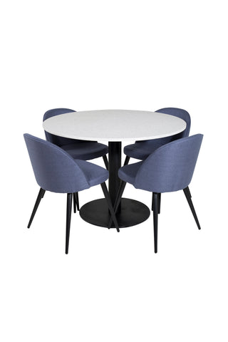 Razzia Matbord ø106cm - Vit / Svart+Velvet Dining Chiar - Svarta ben - B