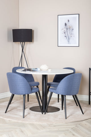Razzia Matbord ø106cm - Vit / Svart+Velvet Dining Chiar - Svarta ben - B