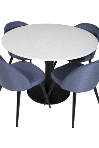 Razzia Matbord ø106cm - Vit / Svart+Velvet Dining Chiar - Svarta ben - B