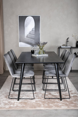 Venture Home Dipp Matbord - 180*90cm - Svart faner / helt svarta ben +Muce Dining Cha