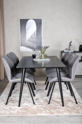 Venture Home Dipp Matbord - 180*90cm - Svart faner / helt svarta ben +Gemma Dining Ch