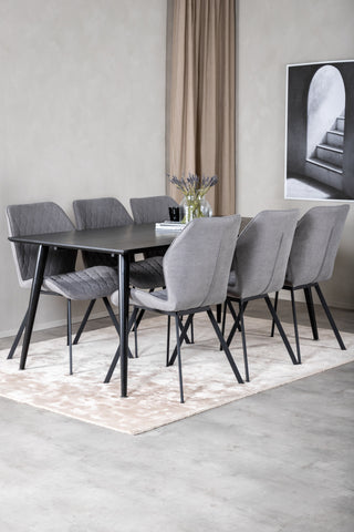 Venture Home Dipp Matbord - 180*90cm - Svart faner / helt svarta ben +Gemma Dining Ch