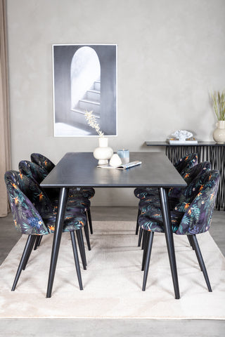 Venture Home Dipp Matbord - 180*90cm - Svart faner / helt svarta ben +Velvet Dining Ch
