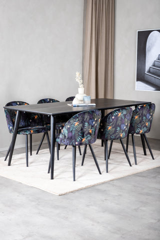 Venture Home Dipp Matbord - 180*90cm - Svart faner / helt svarta ben +Velvet Dining Ch