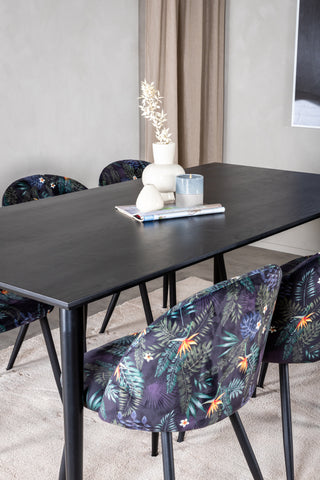 Venture Home Dipp Matbord - 180*90cm - Svart faner / helt svarta ben +Velvet Dining Ch