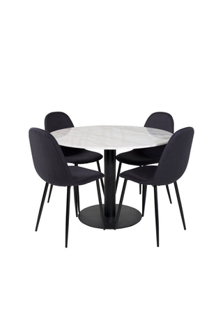 Venture Home Estelle Matbord runt 106cm Vit marmor / Svarta Ben - Polar Matstol - Svarta Ben - Svart Tyg 4
