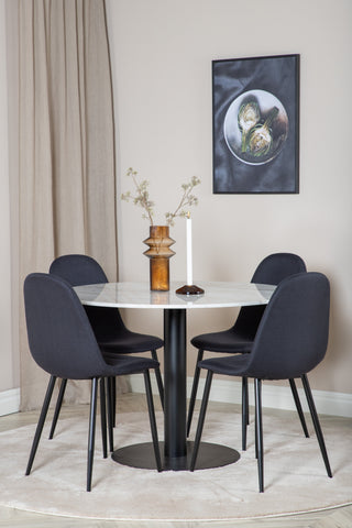 Venture Home Estelle Matbord runt 106cm Vit marmor / Svarta Ben - Polar Matstol - Svarta Ben - Svart Tyg 4