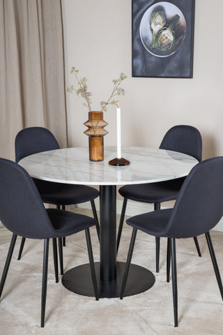Venture Home Estelle Matbord runt 106cm Vit marmor / Svarta Ben - Polar Matstol - Svarta Ben - Svart Tyg 4