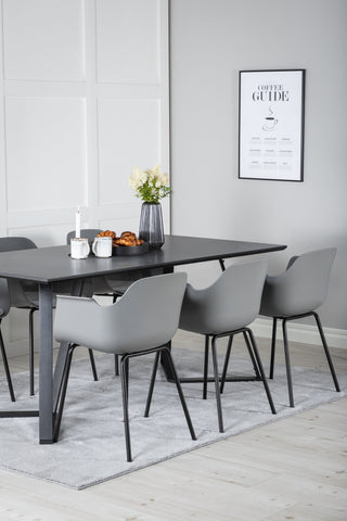 Venture Home Marina Matbord - Svart skiva / Svarta Ben - Matstol i komfort plast - Svarta ben - Grå plast 6