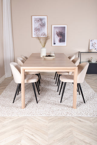 Venture Home Slider Förlängningsbord - White Wash - 170+40+40cm + Matstol i sammet - Beige